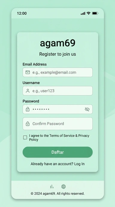 Tampilan halaman daftar agam69