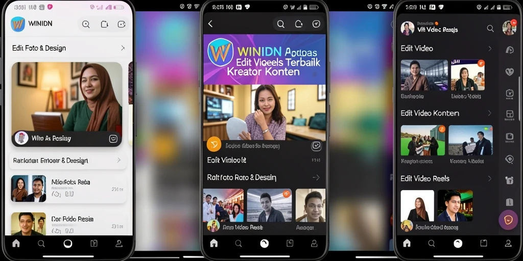 Tampilan antarmuka aplikasi WINIDN yang modern dan menarik untuk Edit Video Reels.